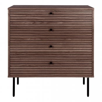 Komoda Kyoto, 4 zásuvky, dubová dýha, kouřová, černé kovové nohy, 80×40×85 cm – House Nordic