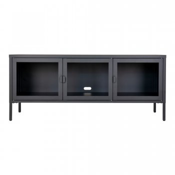 TV stolek Brisbane, 3 skleněné dveře, kov, černý, 130×40×55 cm – House Nordic