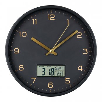 Nástěnné hodiny Amiens, s digitálním displejem, černé, ø25 cm – House Nordic
