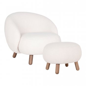 Set křesla a podnožky Savona, bílý, 76×80×68 cm / 60×50×37 cm – House Nordic